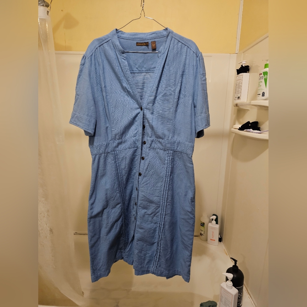 Casual Blue Short Sleeve V-Neck Shirt Dress